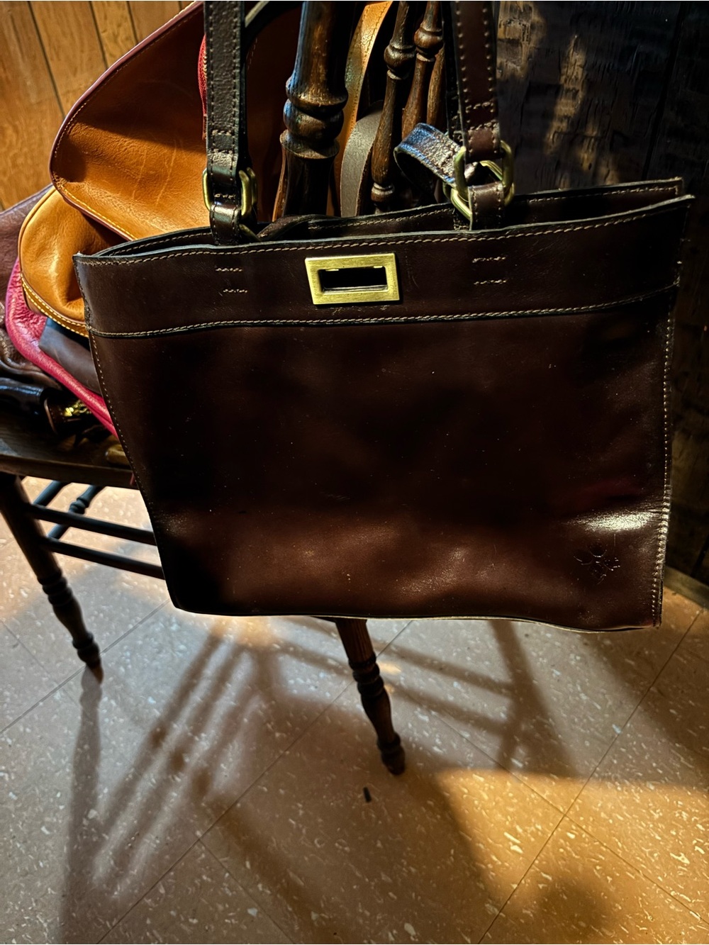 Patricia Nash Dark Brown Leather Tote with Gold Hardware Lucinda Tote